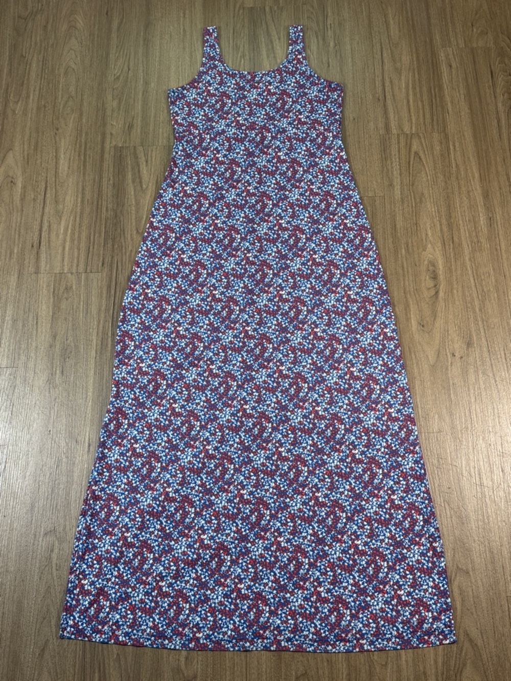 Columbia Sleeveless Floral-Print Maxi Dress in Burgundy and Light Blue, Size SP